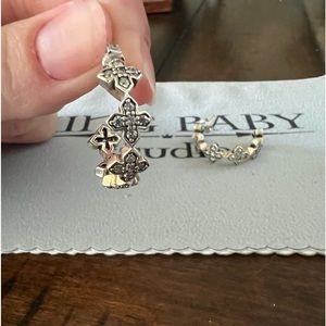 King Baby Small Pave CZ MB Cross Hoops-
White CZ